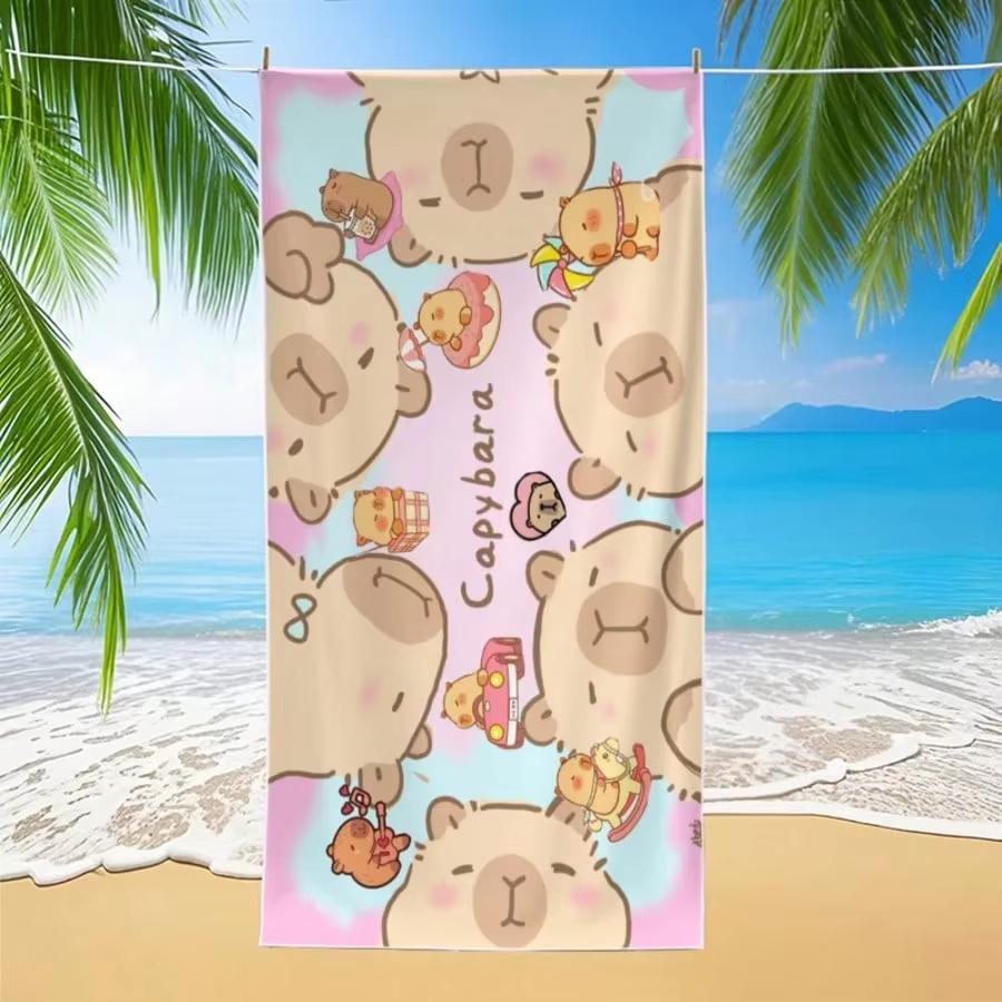 1Pc Cartoon Capybara Print Beach Towel Sand Free Quick Dry Soft Absorbent Towel For Beach Pool Yoga Gym Home Daily