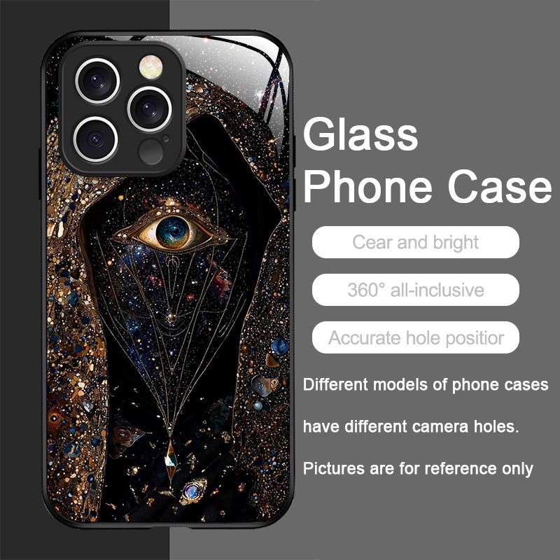 Retro Devil Eye Mysterious Totem Tempered Glass Phone Case for IPhone 17 16 Pro Max 15 14 13 12 Mini 11 X XS MAX 7 8 Plus Cover