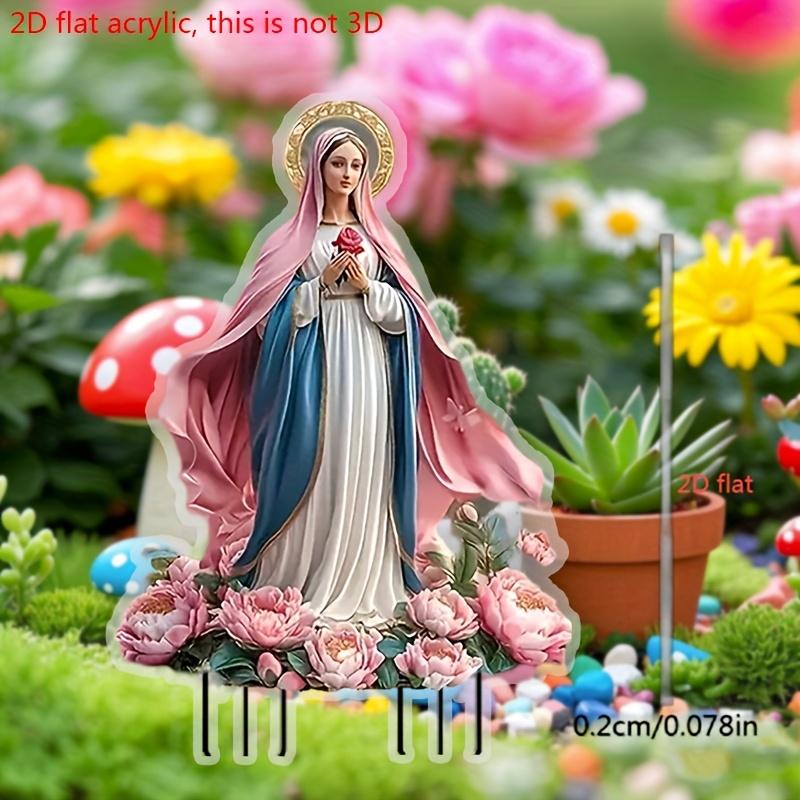 1pcs Traditional Style Virgin Mary 2D Acrylic Garden Courtyard Deco with Floral Floor Inserts - Home Meditatio Prayer Decoration