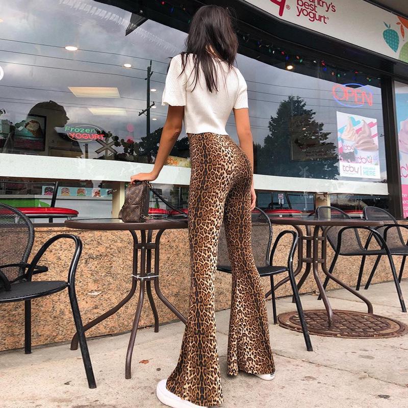 2025 Spring Trendy Women's High-Waisted Leopard Print Flare Pants - European & American Slim-Fit Casual Fashion.
