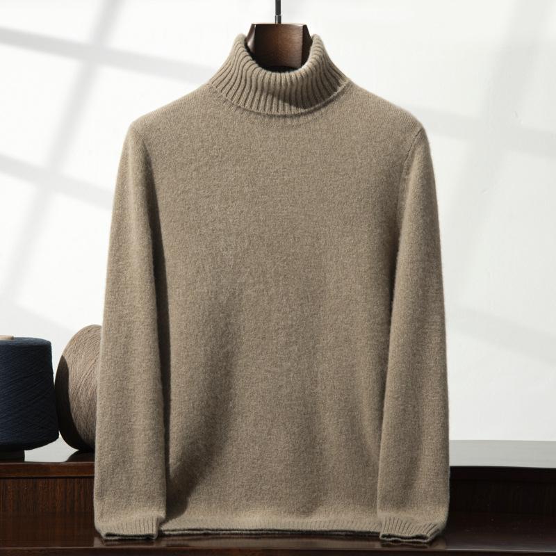 New high-lapel cashmere sweater men's thickened sweater trendy solid color versatile knitted bottomed wool sweater