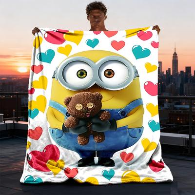 1pc Minion Love Outdoor Flannel Blanket for Girls Soft, Lightweight Throw Perfect for Camping, and Gifting, Digital