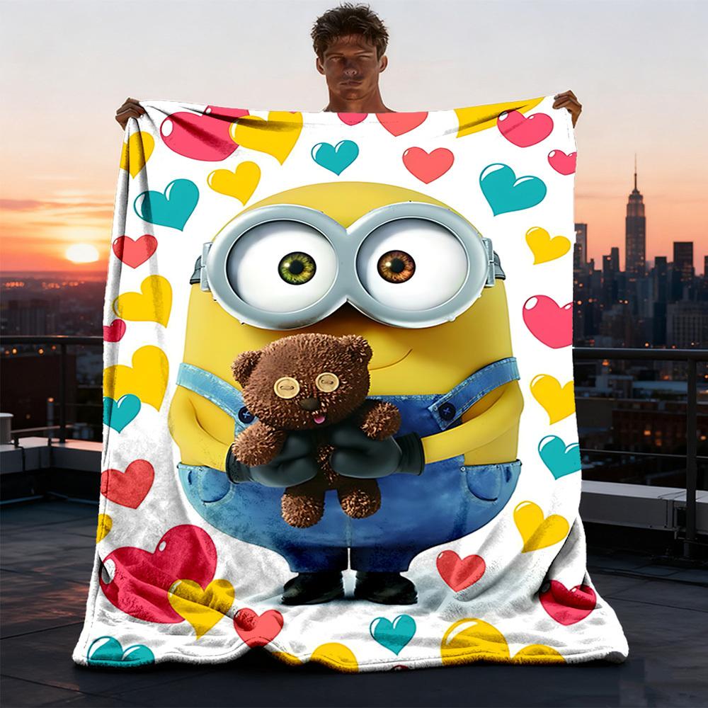 1pc Minion Love Outdoor Flannel Blanket for Girls Soft, Lightweight Throw Perfect for Camping, and Gifting, Digital