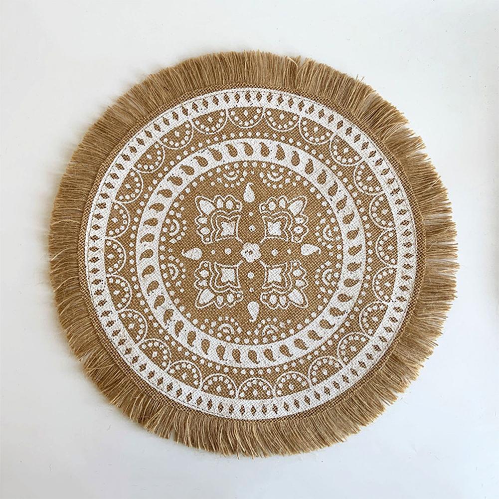 4pcs Jute Simple Tableware Mat Home Round Woven Mat Restaurant Retro Decorative Placemat
