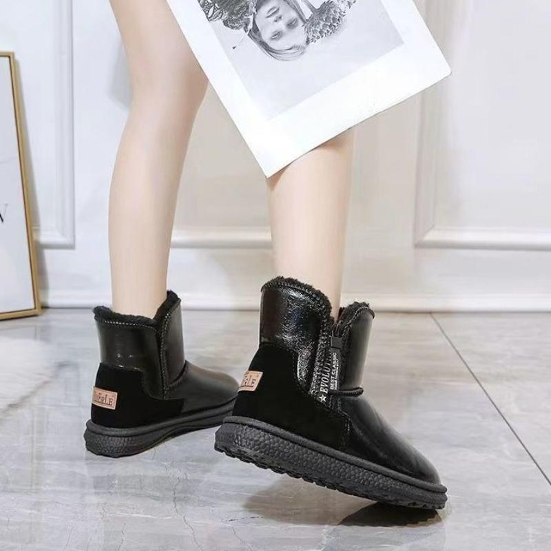 Flat Waterproof Leather Ladies Shoes Round Toe Plush Warm Booties 2025 New In Chic and Elegant Winter Novelty Women's Snow Boots