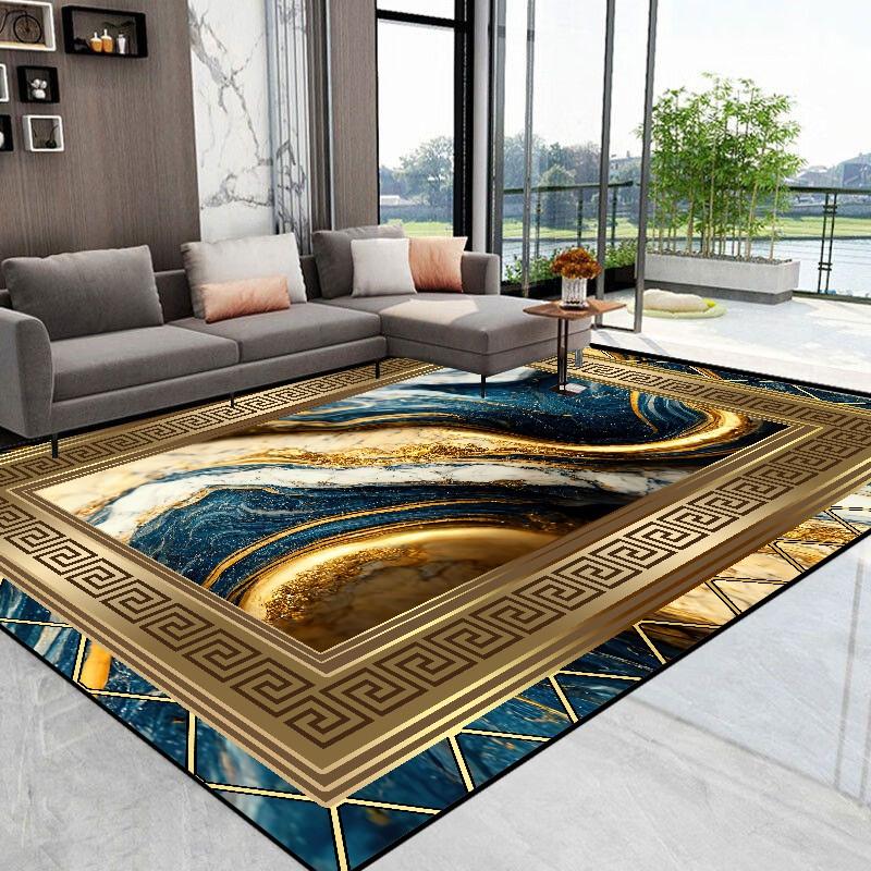 Golden Abstract Marble Stripes Carpets for Living Room Luxury Bedroom Decoration Large Area Rugs Sofa Side Soft Lounge Floor Mat