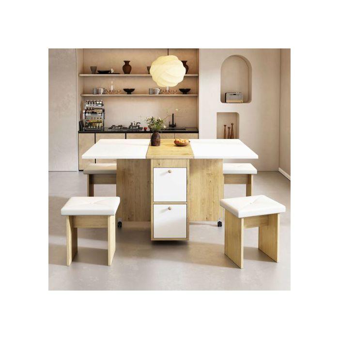 Ensemble Table De Salle À Manger, (comprenant Table De Salle À Manger, 4 Chaises) 120*80*75 Cm, Blanc + Chêne