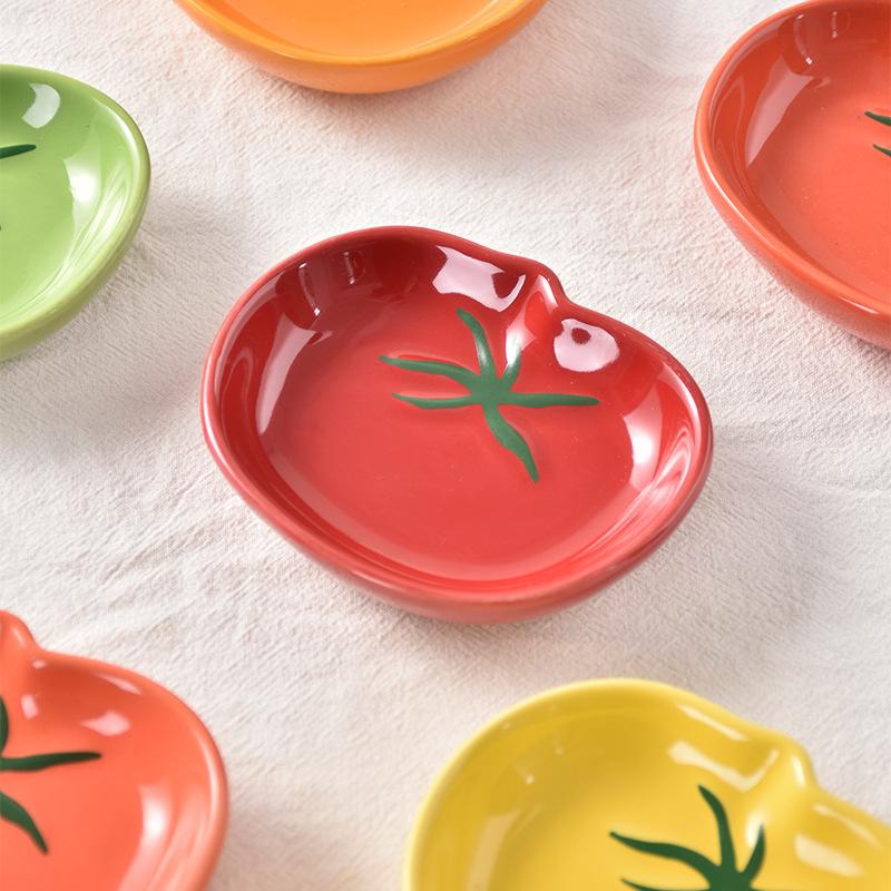 Cute Tomato Shaped Sauce Ceramic Dishes Seasoning Serving Dish Spice Snack Plates Fruit Sushi Bowl Kitchen Tableware Accessories