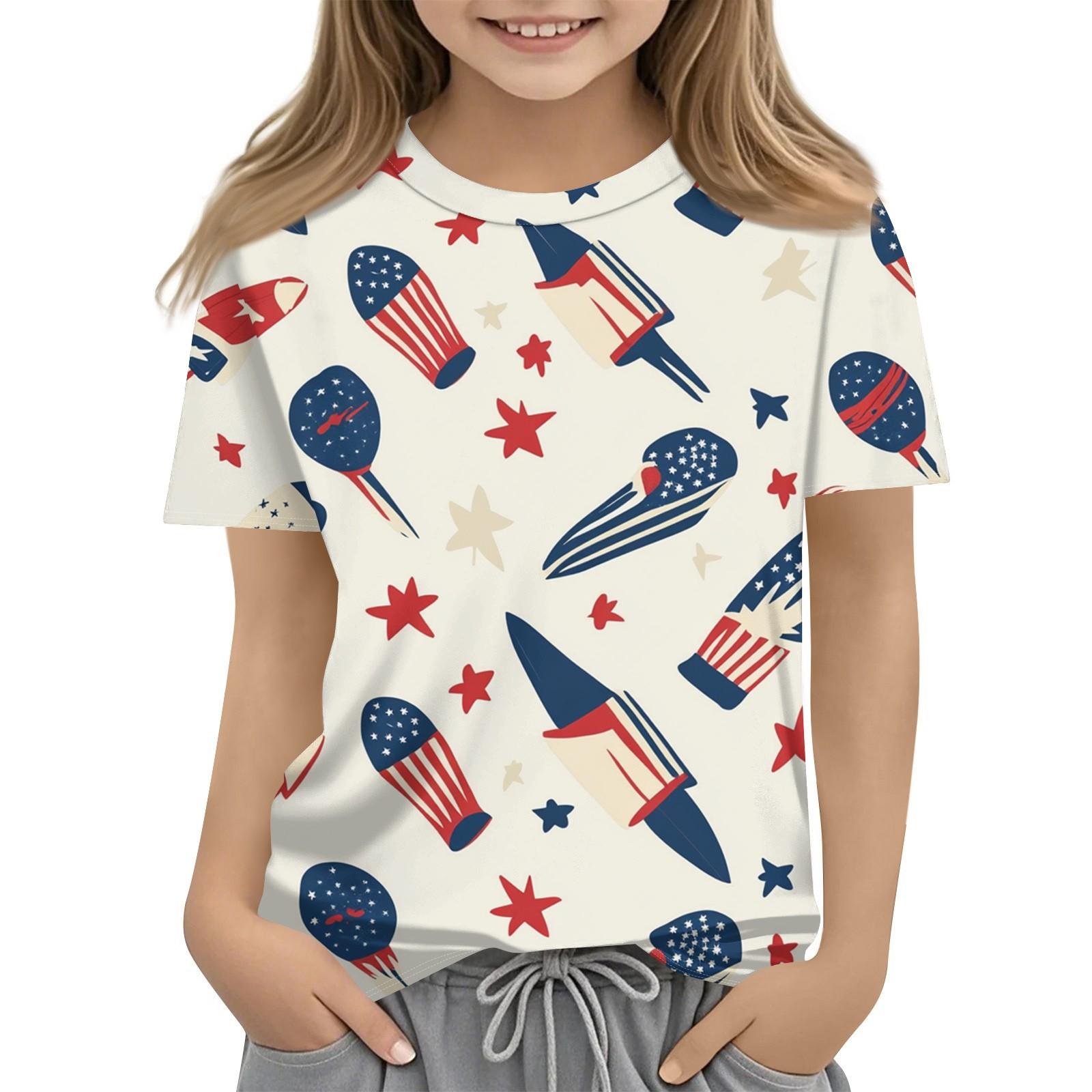 

Детская модная повседневная футболка с коротким рукавом и принтом «День независимости» с круглым вырезом 110 бежевый