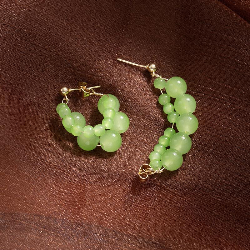 Super Fairy Small Fresh Green Grape Earrings Women'S High-End Sense Crystal Bobo Qingti Earrings Niche Design Cute Earrings