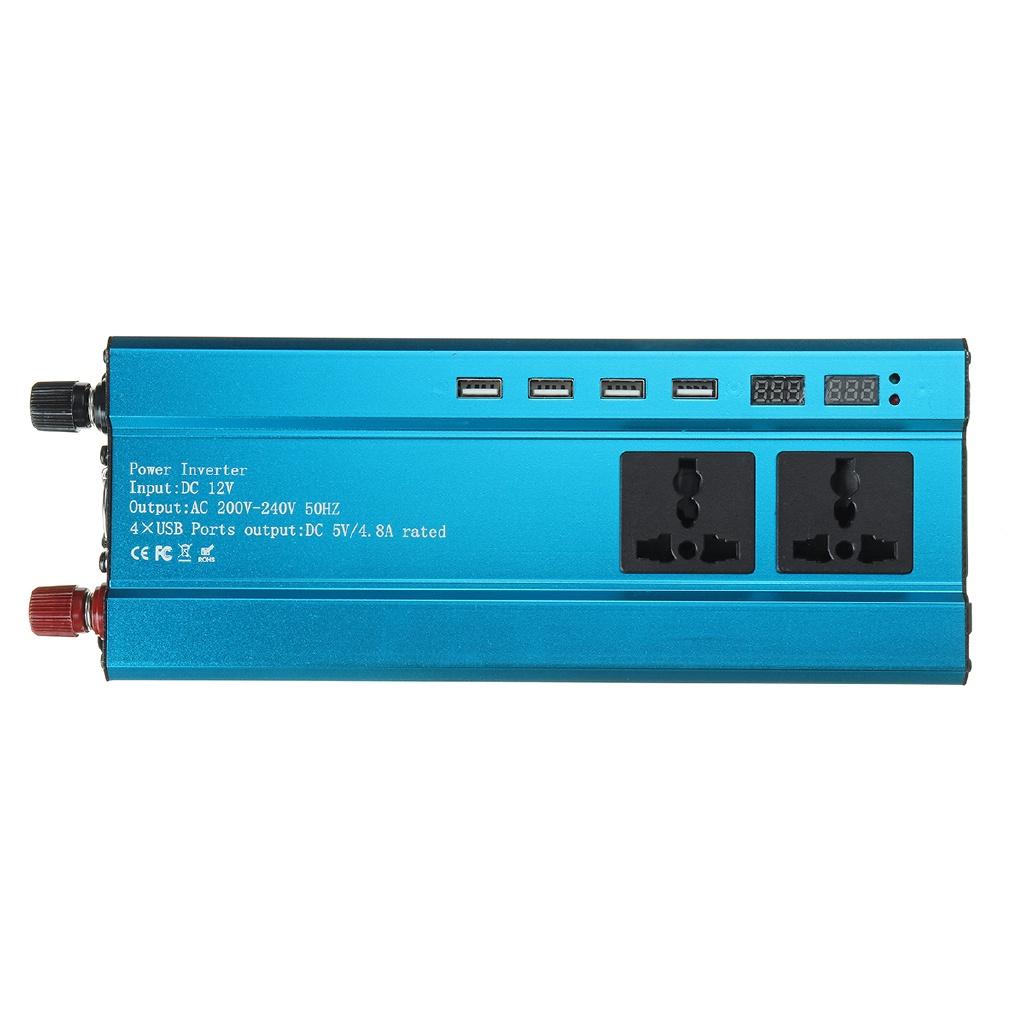 2000/4000/6000W 4USB Inverter Voltage Transformer Converter Solar Inverter DC 12V to AC 220V 50Hz LED Display Inverter+Socket