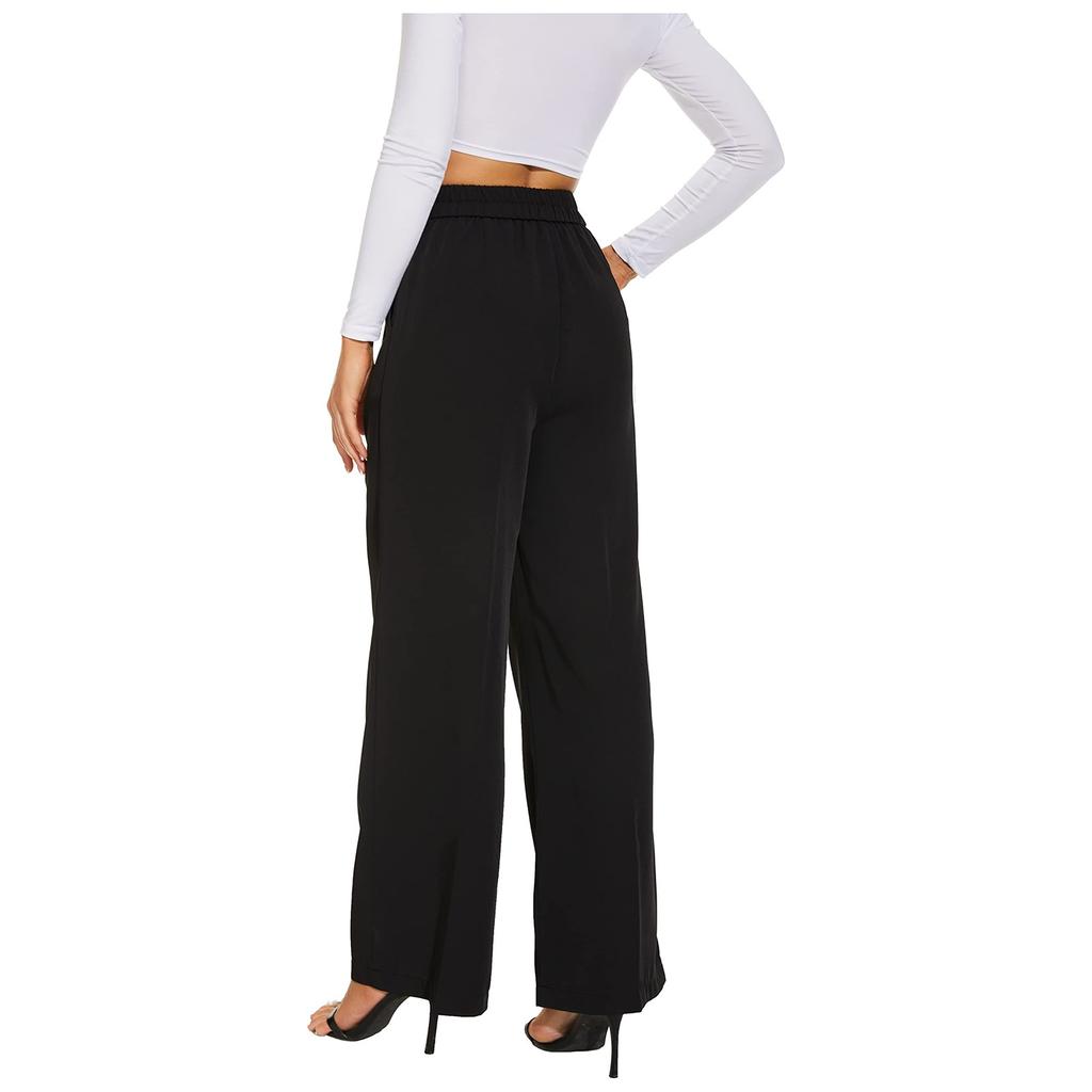 Women Fashion Color Casual Pockets Wide Leg Trousers Suit Pants