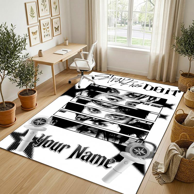 Personalized Crystal Velvet Carpet,Stray Kids Custom Printed Name, Plush Area Rug For Home Indoor Decor