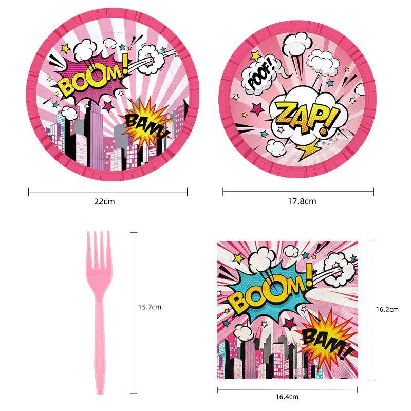 Spot Female Theme Tableware Set Disposable Paper Plate Tissue Fork Birthday Party Decoration Supplies