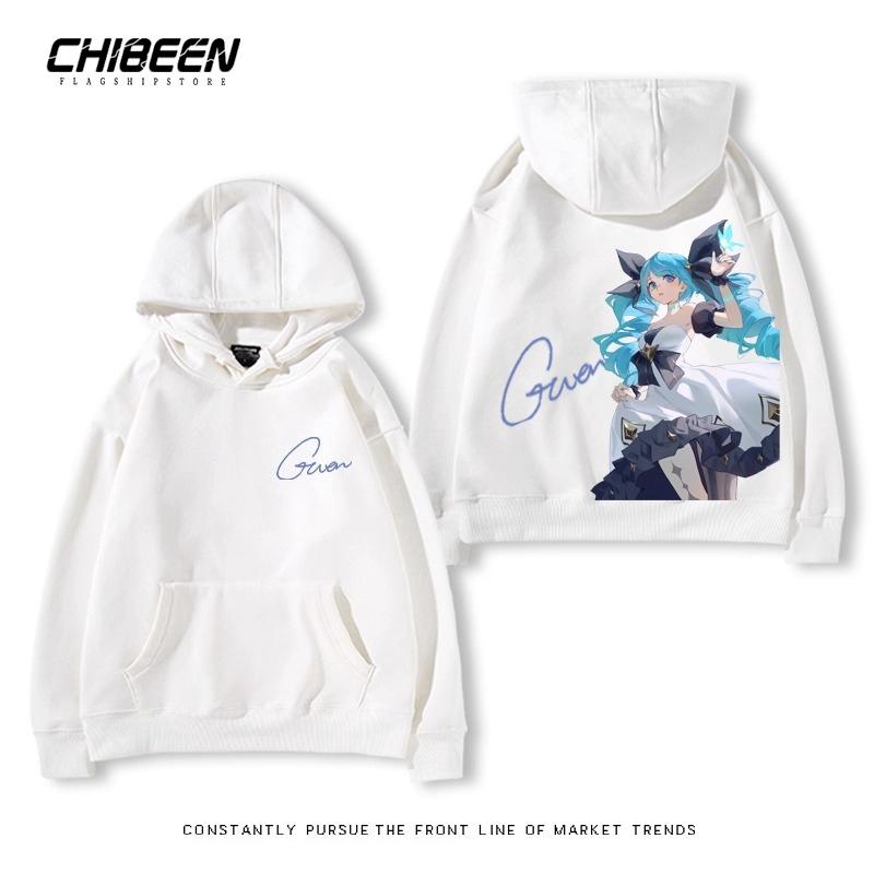 League of Legends LOL Lingluo Puppe Gwen Print Herren Kapuzensweatshirt Herbst und Winter Outdoor Plus Samt Locker Erwachsene Oberteile