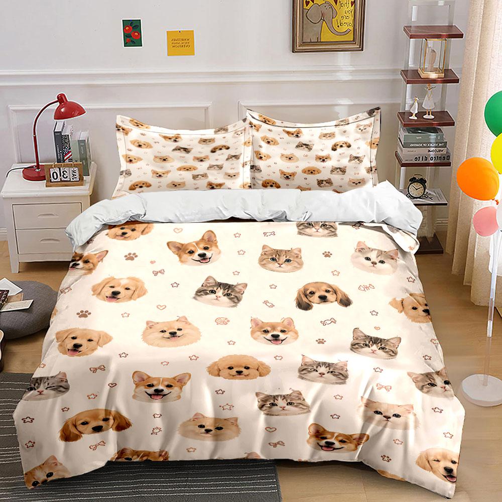 Cute Pets Pattern Bedding Set Bedding Duvet Cover Set Duvet Cover Pillowcases (1 * Duvet Cover 2 * Pillowcases, Without Duvet Insert)