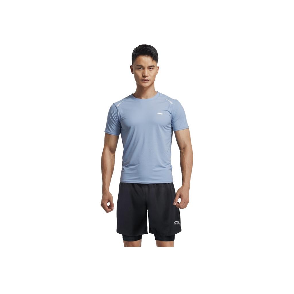 Li-Ning Waterproof Chlorine Resistant Simple Solid Color Speed Training Short Sleeve Swimwear Men swimwear Blue LNYW821-4