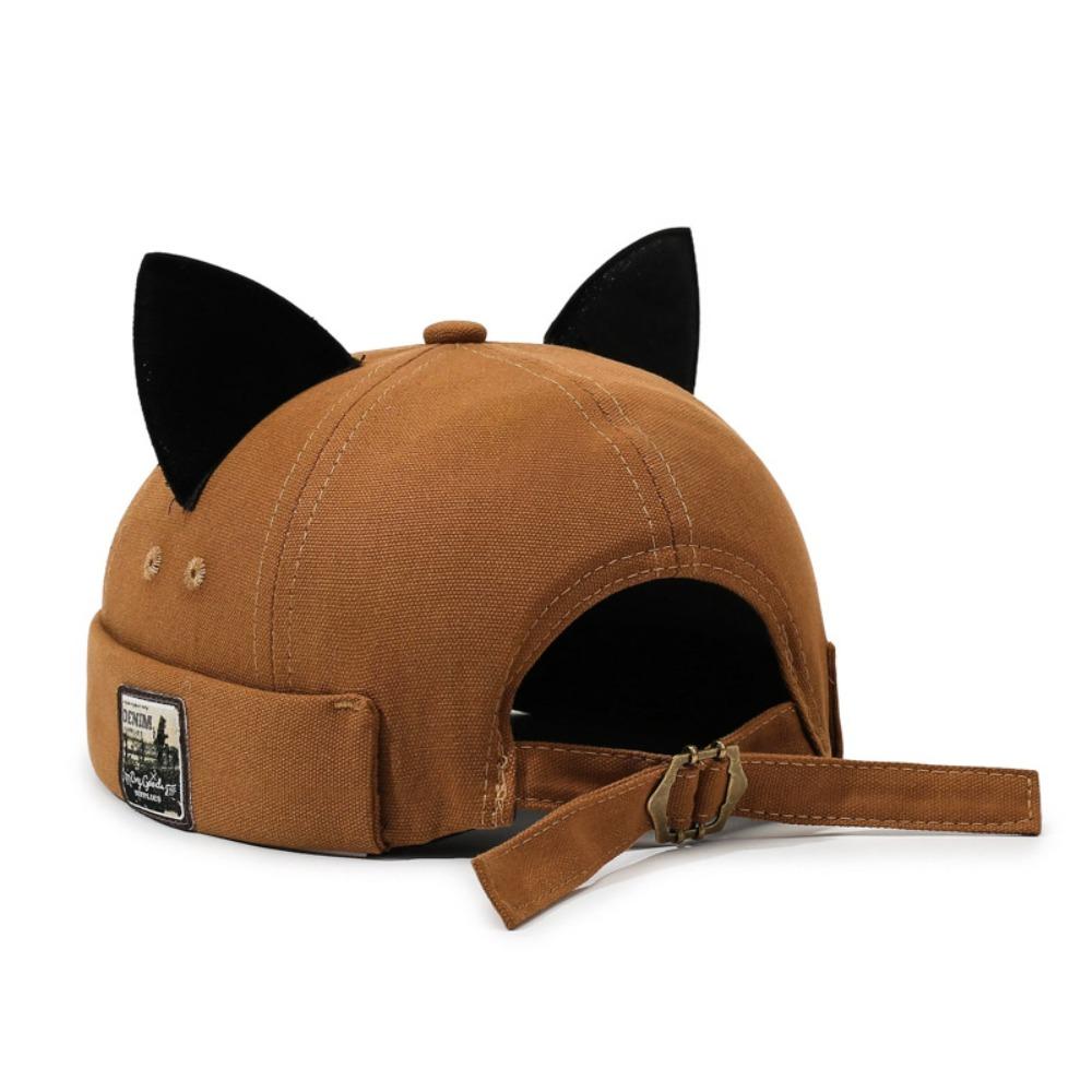 Cute Cat Ears Brimless Hat Adjustable Bucket Cap Simple Woman s Landlord Hat  Camping кофейный