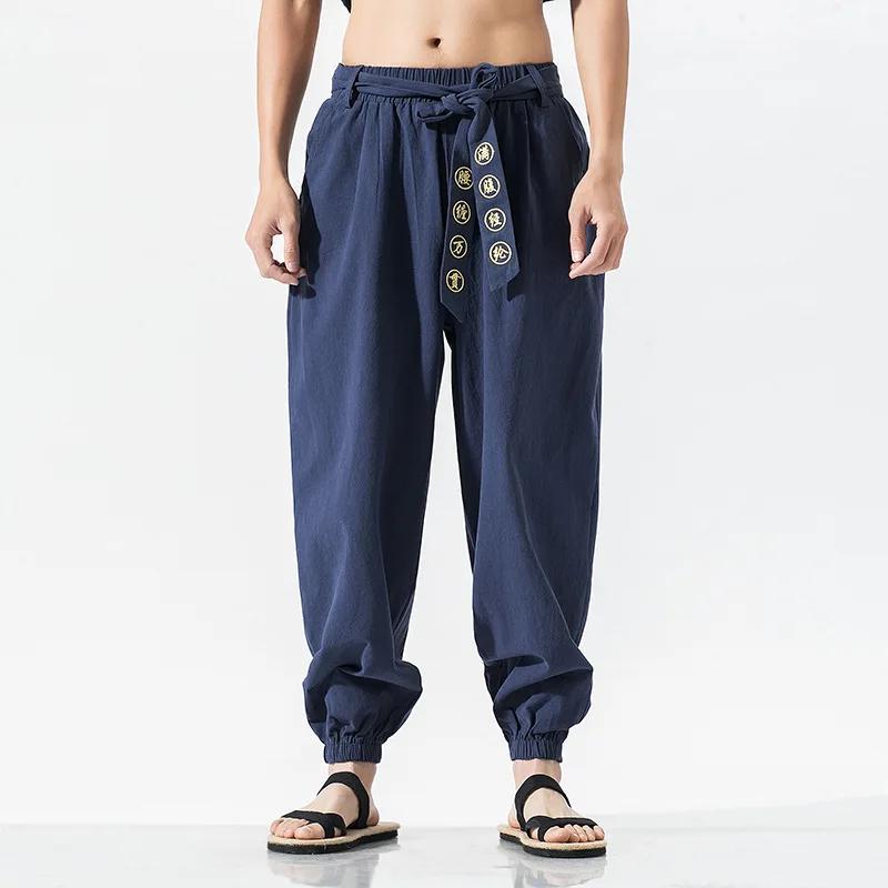 Pantaloni Larghi Harajuku Taglie Forti Giappone Uomo Abbigliamento Asiatico Tradizionale Stile Yukata Ricamato Costume Harem Pantaloni Kimono Casual Giapponese