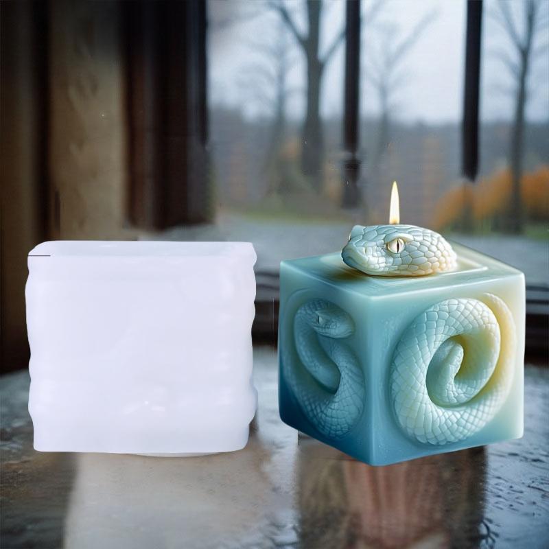 Rollschwanz-Schlangenwürfel-Kerze Silikonform Schlangenkopf quadratische Kerzenform Tierkreis Schlange Harzform Gipsformen Handwerkzeug