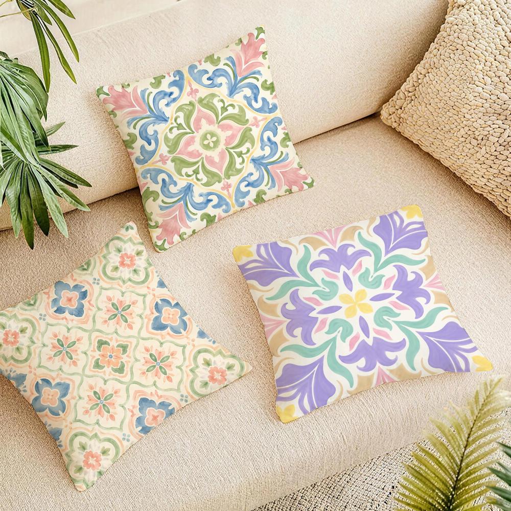 Pink Blue And Green Abstract Cushion Cover Durable Hypoallergenic Organic Linen Pillow Cover Short Size Washable Skin-Friendly