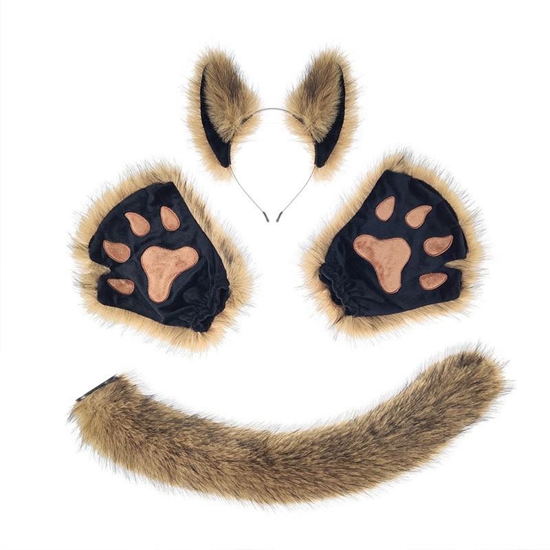 Halloween Wolf Costume Set: Plush Ear Headband Paw Gloves Tail Cosplay Party Dress-Up