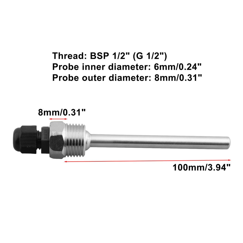 1pc 30-200mm Thermowell Stainless Steel G1/2 Thread Replacement For Temperature Sensor HVAC Systems Parts