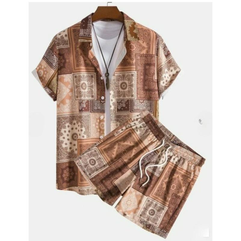 Men's Short-sleeved Suit Summer Leisure Sports Fried Street Trend Cool Shorts Two-piece Suit