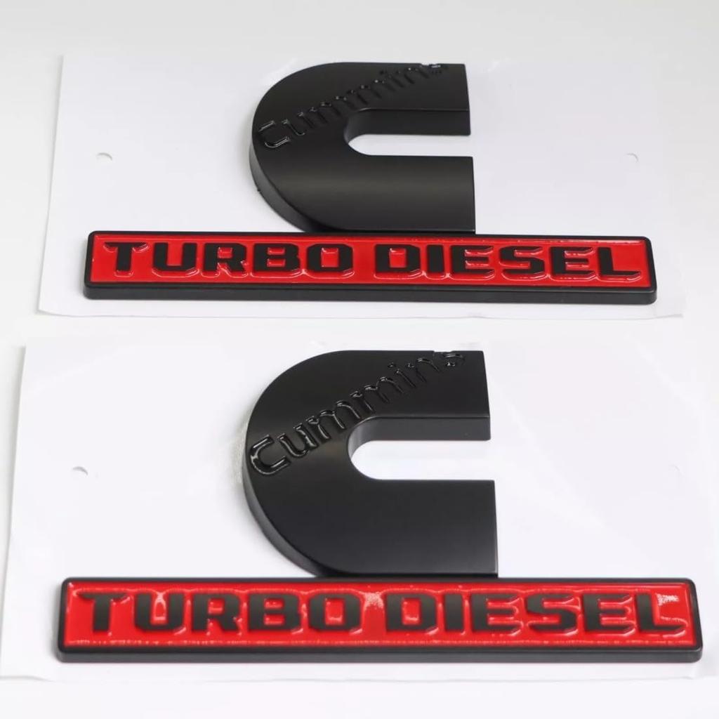 2Pc Set Compatible with Cummin Turbo Emblems for 2500 3500 Fender Badges (Black Red)