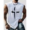 Men's Summer Fashion Casual Sports Loose Faith Cross Pattern Print Comfortable and Breathable Round Neck Sleeveless Vest