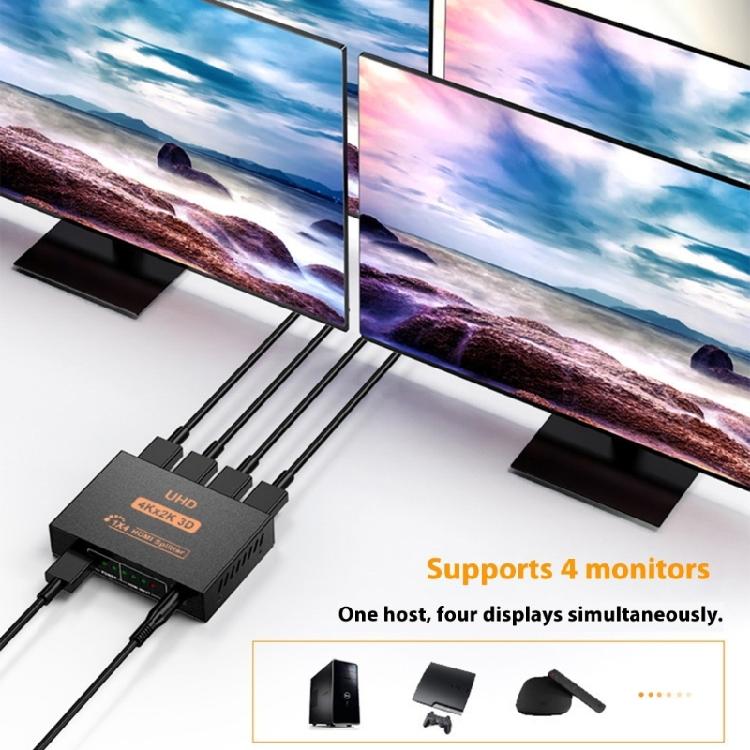 MultiDevice Hdmis Splitter 1 In 4 Out 4K Highly Clear 3D Video Support Compatible for Window Conference Room Display