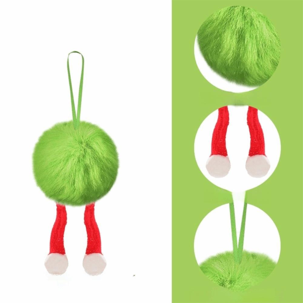 Plush Furry Christmas Ball Lime Green DIY Christmas Tree Decoration Ball 6cm with Bow Christmas Hanging Decorations New Year