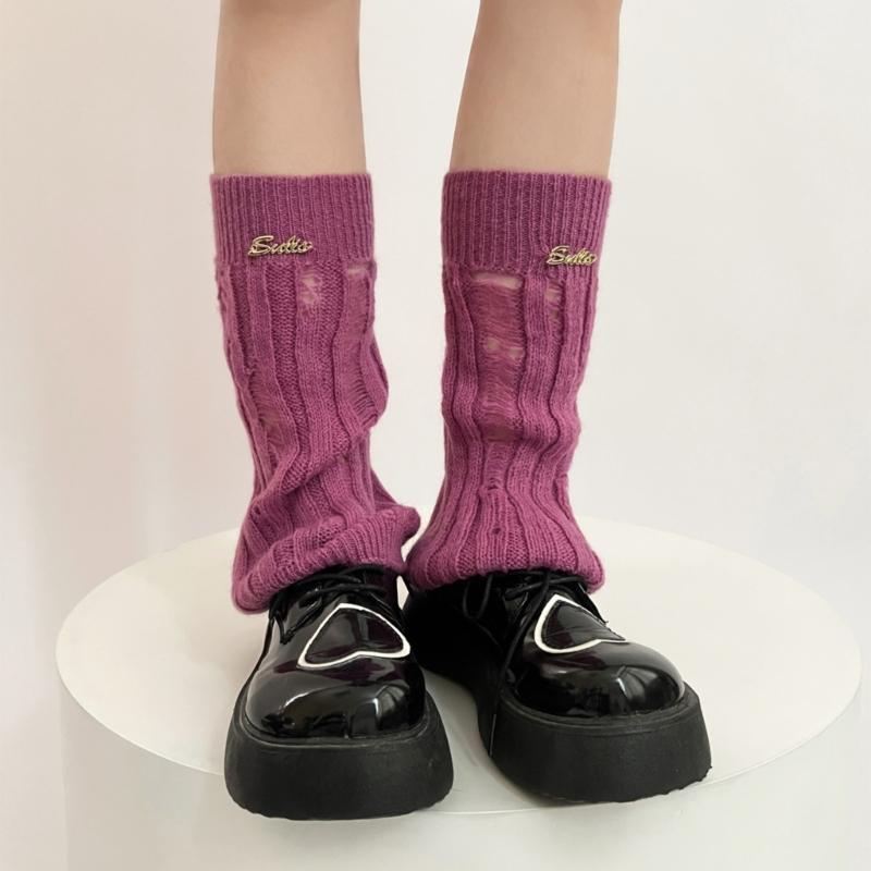 Girl Lolitas Leg Warmers Y2K Destroyed Knitted Flared Leg Sleeve Goth Baggy Cuffs Ankle Heap Socks JK Uniform Foot Cover