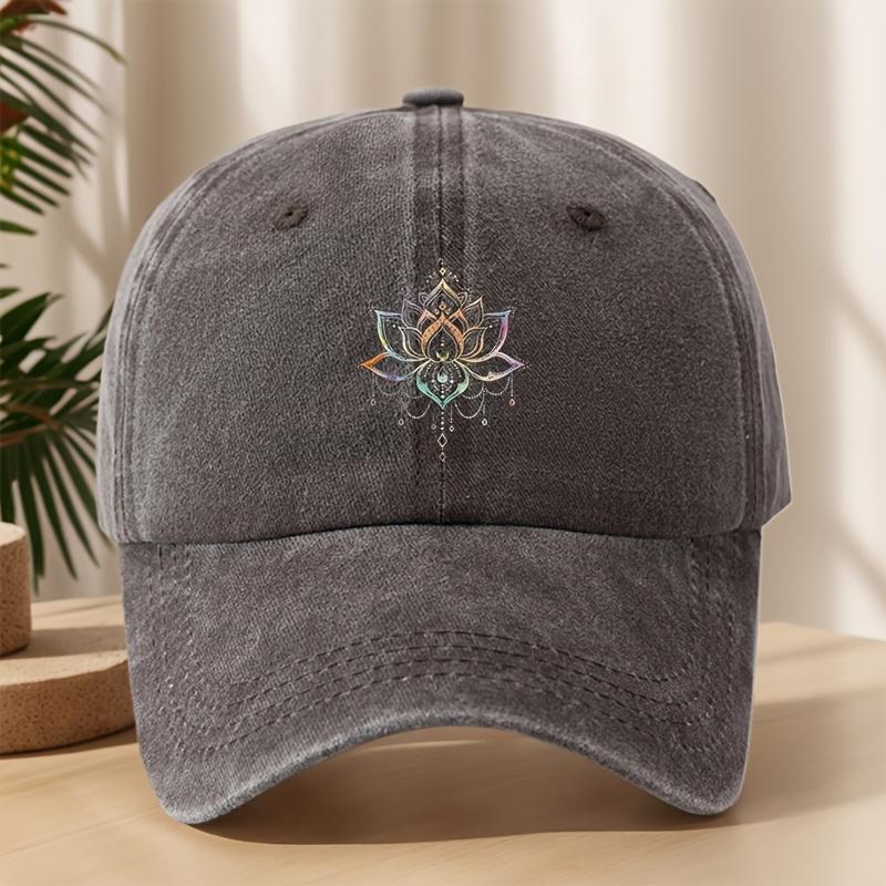 Vintage Versatile Cartoon Lotus Print Washed Vintage Soft Top Sunshade Baseball Cap Unisex Outdoor Universal Baseball Cap