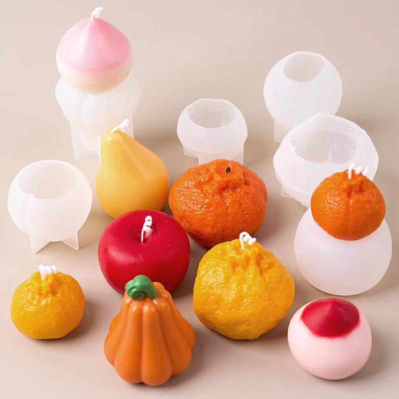 3D Fruit Shape Scented Candle Silicone Mold DIY Handmade Apple Pear Lemon Peach Plaster Resin Casting Molds Craft Gifts Making