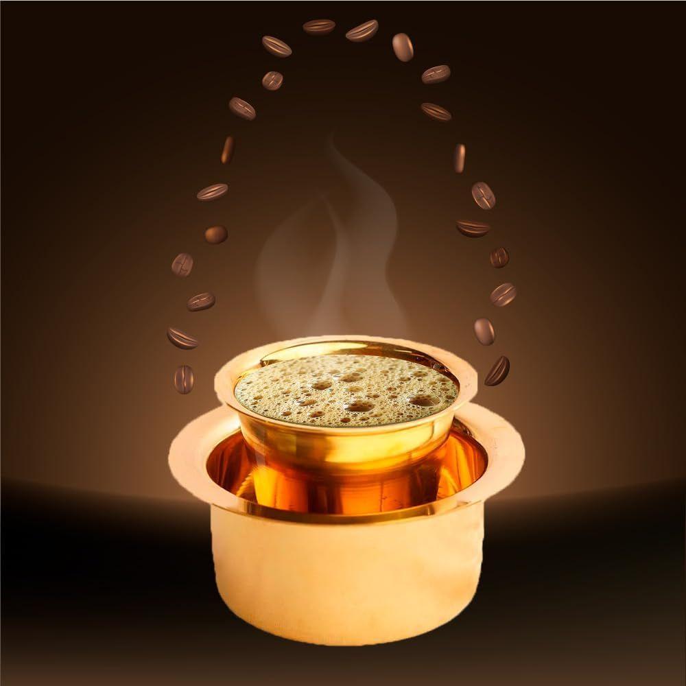 Brass Coffee Cup Dawara/Dabara & Tumbler for Serving Filter Coffee/Tea/Traditional Kumbakonam Dabara Set Matt - 150ml (Plain, Set of 4)