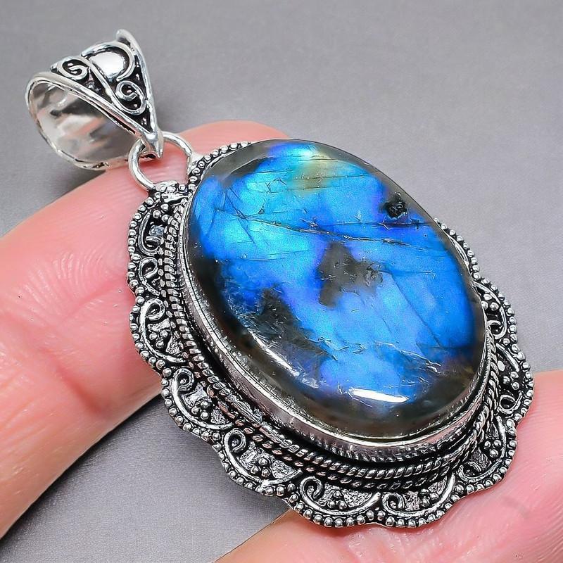 Labradorite Gemstone Handmade 925 Sterling Silver Jewelry Pendant 2.17" AH-900