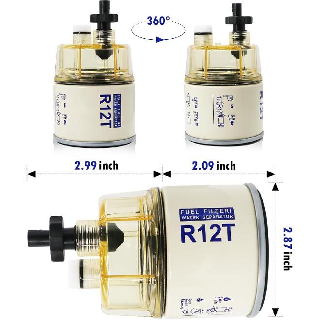 R12T Fuel Filter Water Separator Spin-On R12T Filter With Water Collection Bowl Diesel Engine & Gasoline Engine Replaces# S3240 R12T 120AT 18-7987