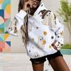 Women Plus Size White Halloween Ghost Pumpkin Printed Hoodie Long Sleeve Drawstring Hood Kangaroo Pocket Pullover