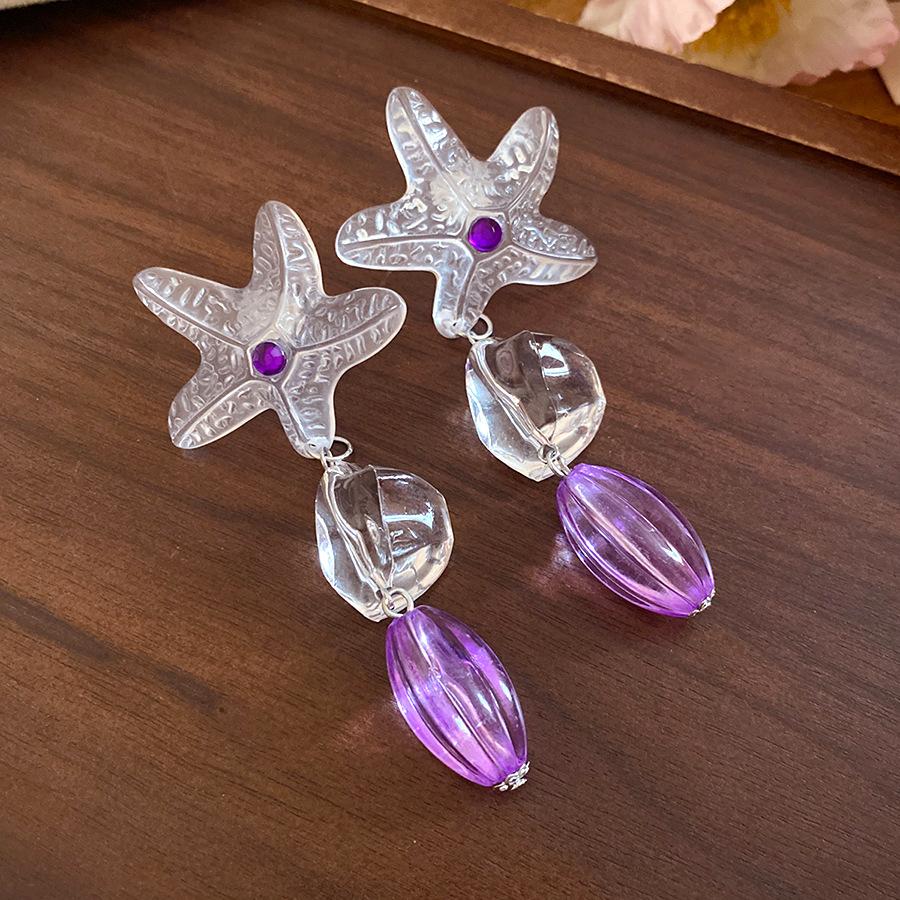 Silver Needle Resin Irregular Starfish Pendant Earrings Personality Design Sense Holiday Wind Earrings Niche Premium Sense Earrings