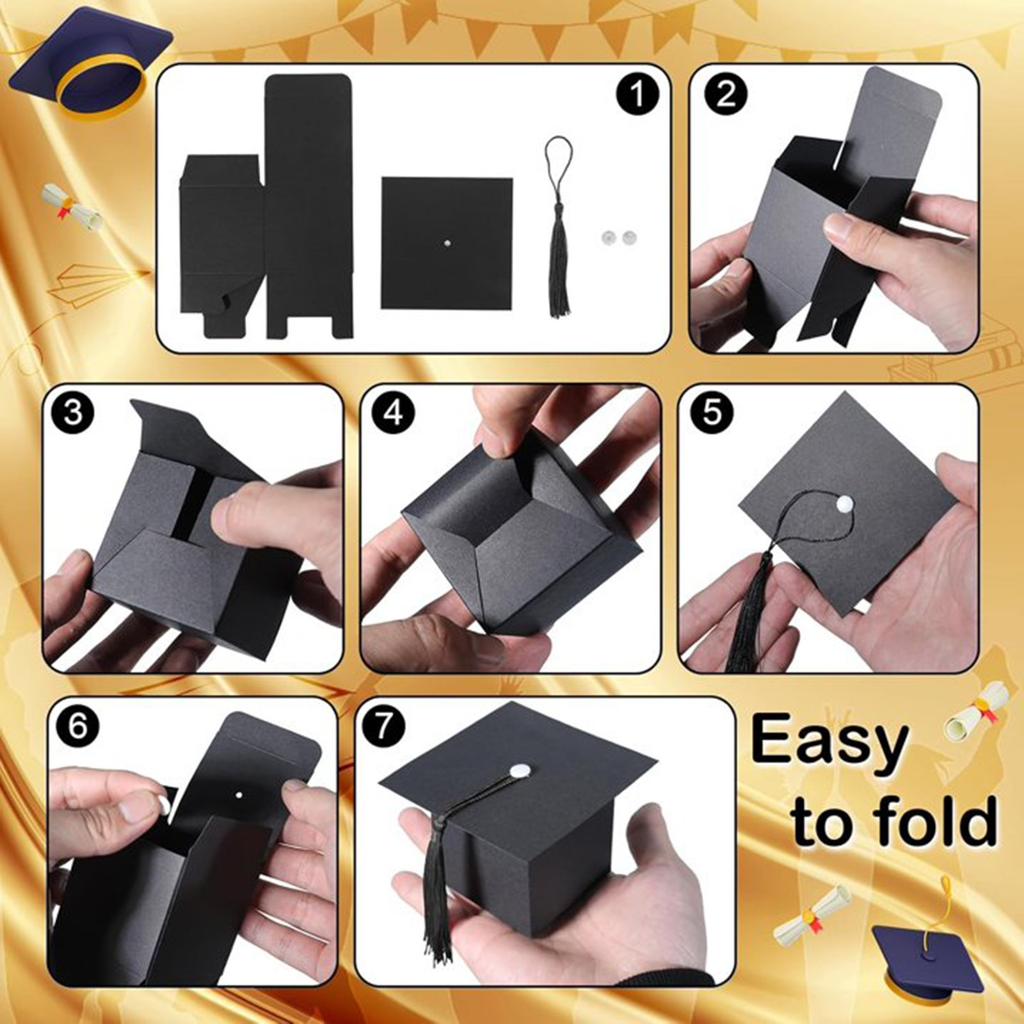 10pcs Graduation Candy Box, Graduation Cap Gift Box With Tassels, DIY Graduation Decoration Box Small Snack Chocolate Box