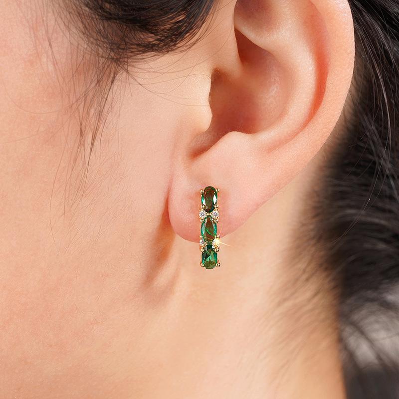 Shiny 925 Sterling Silver Green Cubic Zircon Earrings for Women Newly Trendy Party Ear Accessories Daily Wearable Jewelry Gifts