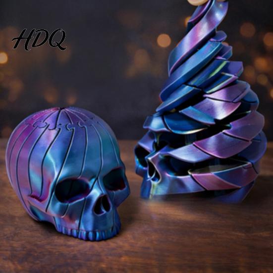 Relaxation Desk Toy 3D Printed Twisting Skull Stress Relief Spiral Gothic Pocket-sized Reliever Articulated Rotating Fidget Spinner Party Favors Hand