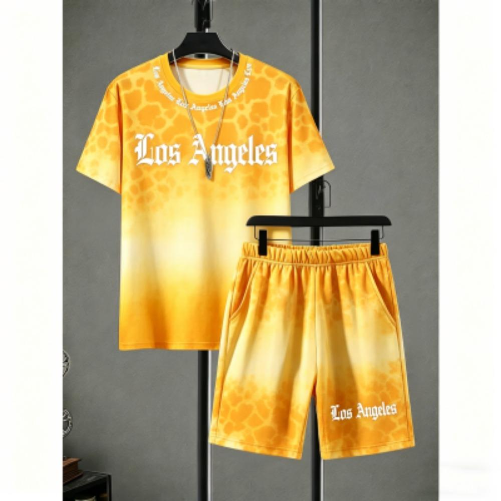 Fashion Men's Set Letter Zebra Stripe Colorful Printed Men's T-shirt and Shorts 2 Piece Set Summer Casual Outdoor Men's and Women's T-shirt Sets
