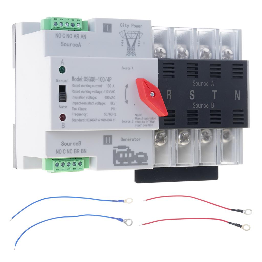100A 4Pole Dual Power Automatic Transfer Switch Din Rail Mounted Transfer Controller for Home Generator Fast Switching
