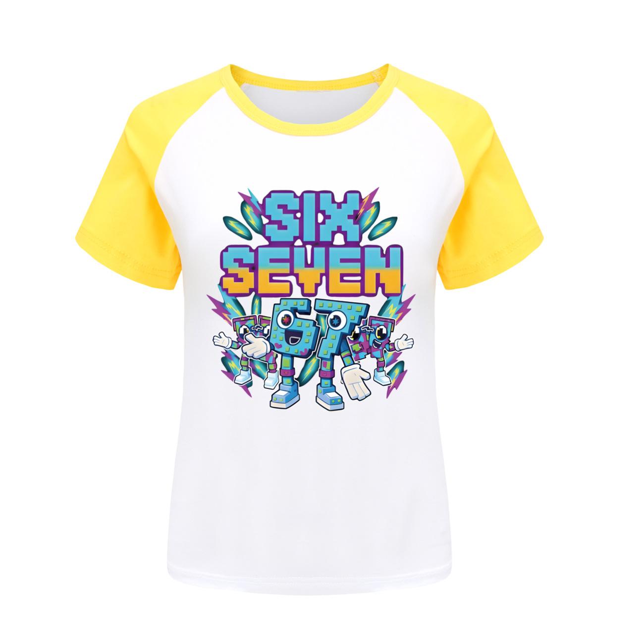 

5220 Kids Boys Girls Steal a Brainrot 67 Six Seven Print Raglan Short Sleeves T-Shirt 170cm жёлтый