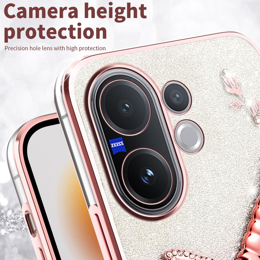For Vivo V60 5G Case Dragonfly Kickstand TPU Flowers Glitter Phone Cover