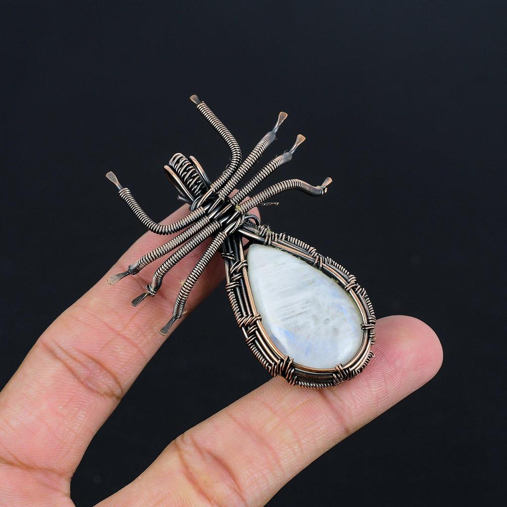 Rainbow Moonstone Pendant Gemstone Jewelry, 999 Copper Wire Wrapped Pendant, Handmade Beautiful Jewelry Pendant