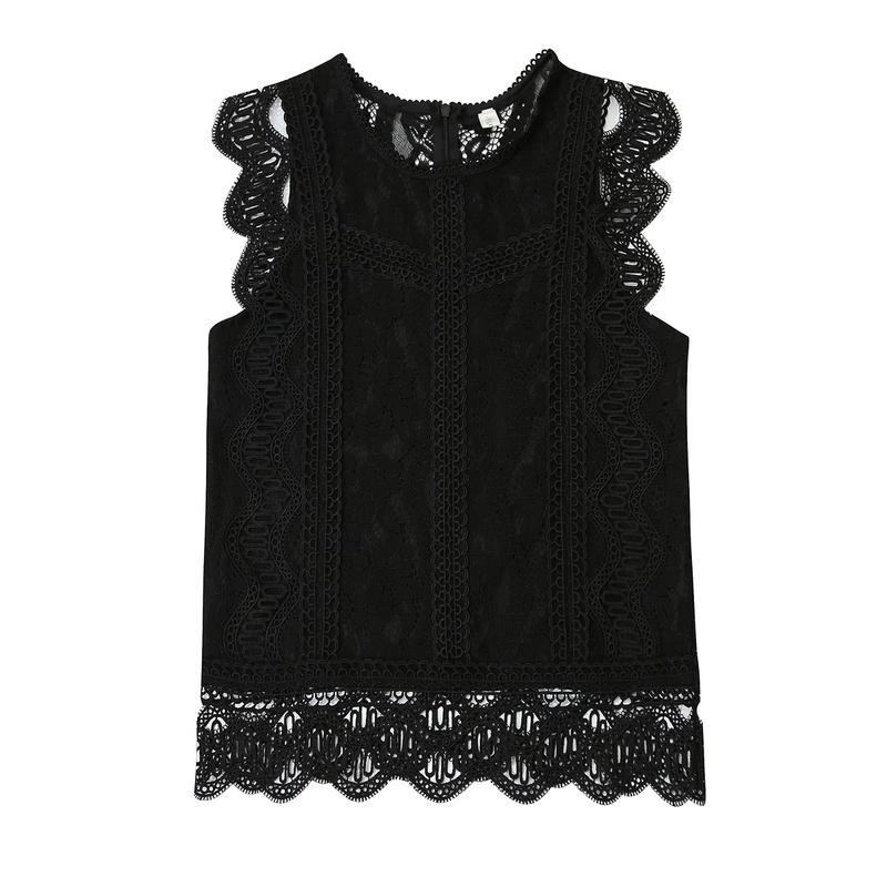 Elegant motekrok Blomst hule klær Koreansk Stilig ermeløse hvite topper Sommer blonder dameskjorte og bluser Blusas 26616