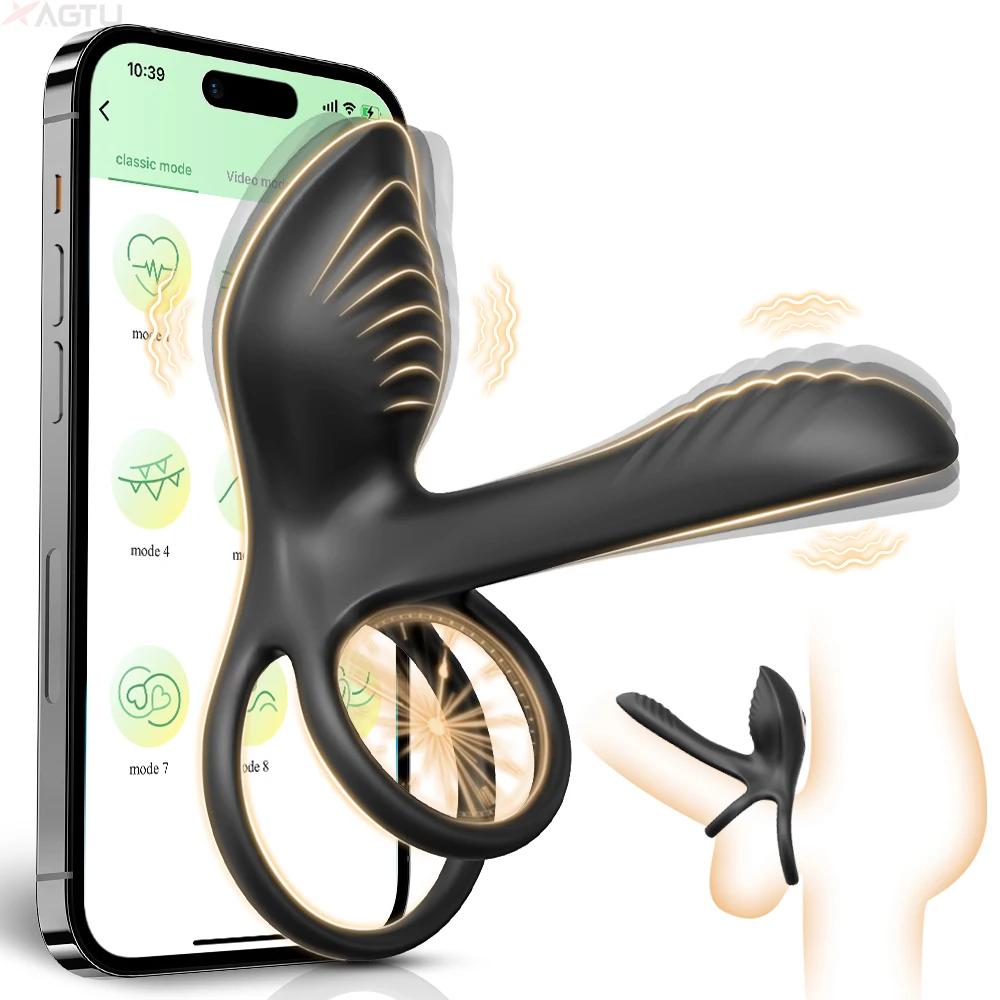 Vibrating Penis Ring with 360° Rotating G-Spot Stimulator Cock Ring Adult Sex Toys Clitoral Massager for Women Men Couples
